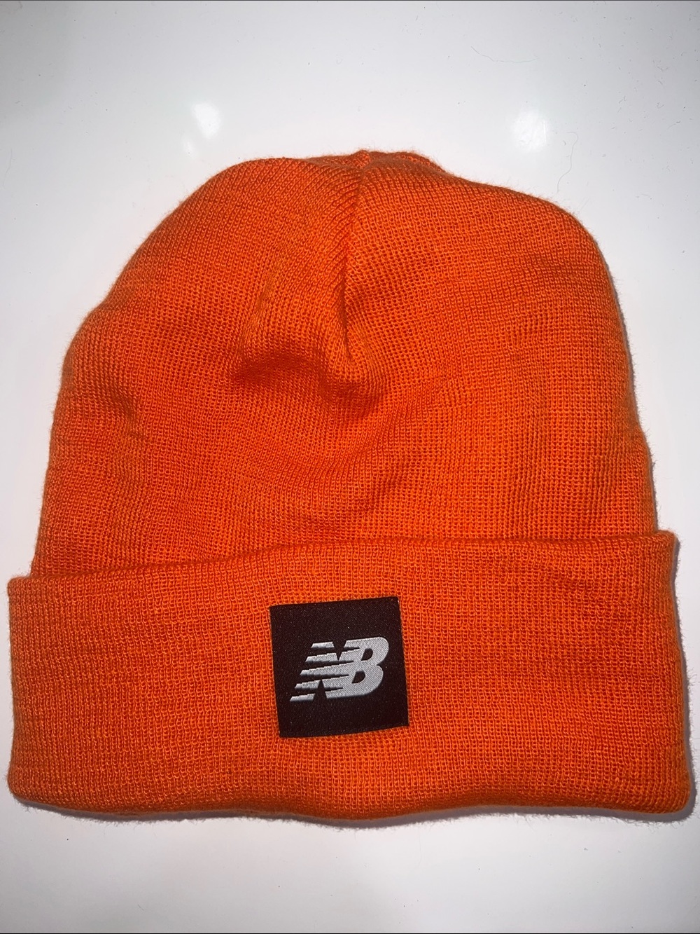 New Balance Orange Knit Cuffed Beanie with Logo Patch brand new